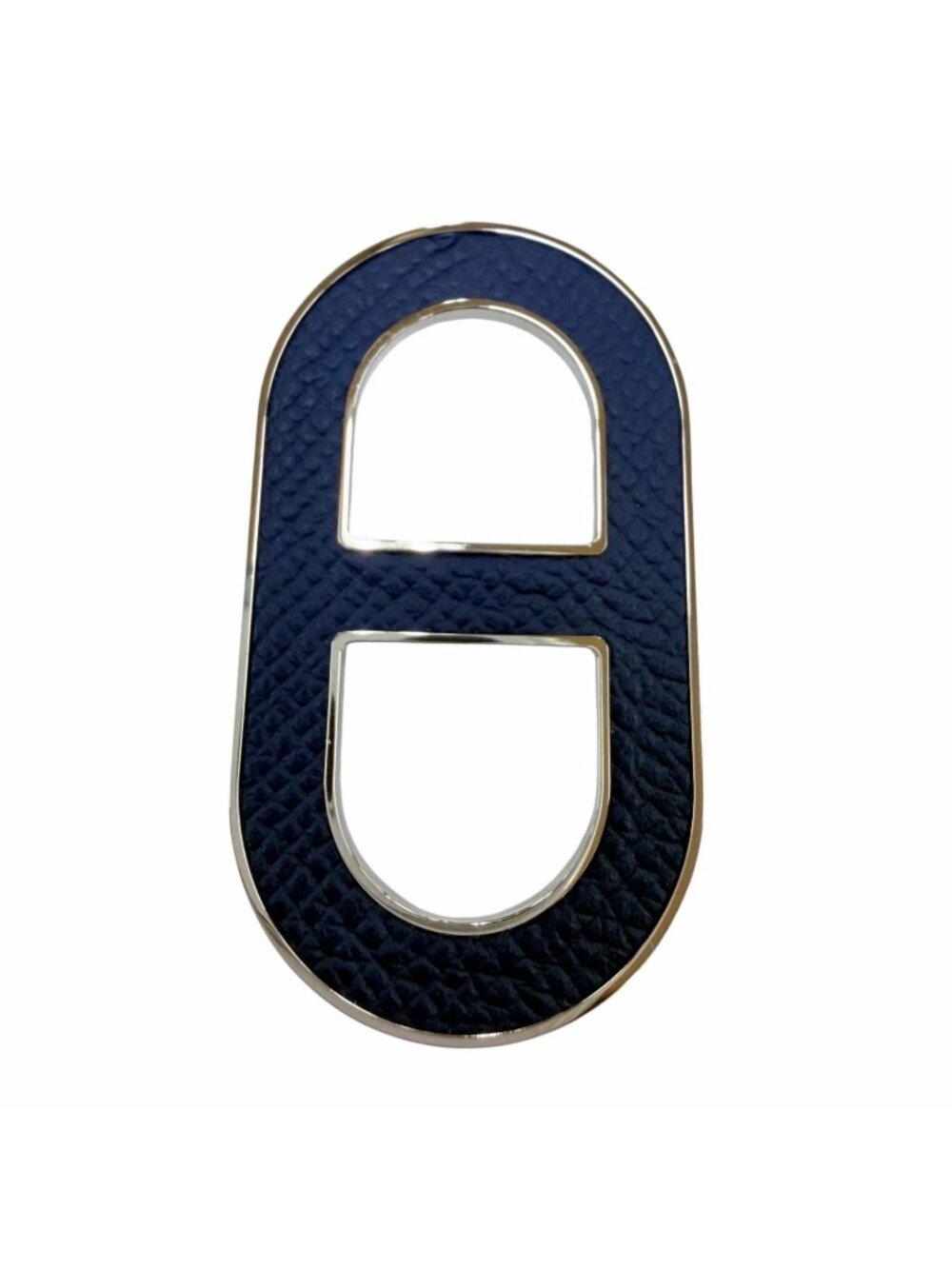 Hermes Chaine D'ancre Brooch Leather Metal Navy Silver